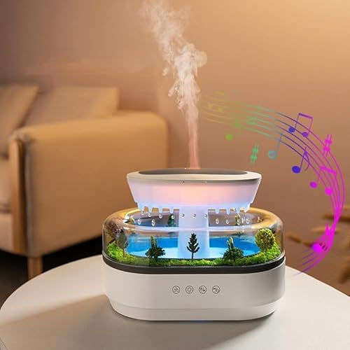 Rain Humidifier Diffusor FüR äTherische öLe, Rregenwolken Luftbefeuchter 250 Ml, Rain Nightlight 7 Farben Led Luftbefeuchter Luftdiffusor Aroma Wassertropfen Mit KüNstlichen Pflanzen (A)