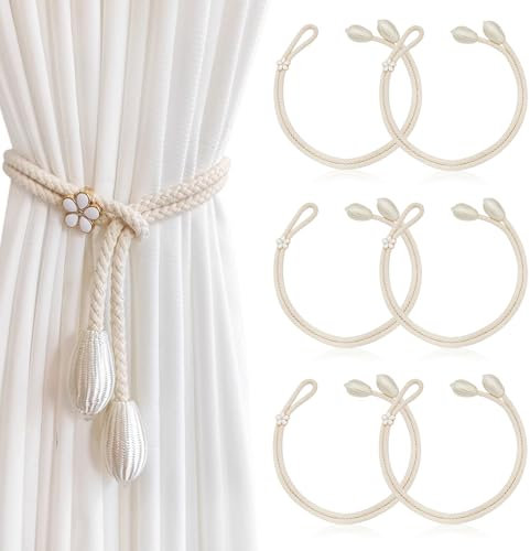 Vorhang Raffhalter, 6 Stück Boho Gardinenhalter Raffhalter für Vorhänge Handgestrickte Baumwolle Vorhanghalter für Haus Office Wohnzimmer Schlafzimmer, Beige