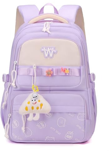 Waniki Schulrucksack Teenager Mädchen Schulranzen Jungen School Bag Groß Schultasche Lässige Schultaschen Wasserdichter Rucksack Damen Backpack Leichter Tagesrucksack mit Niedlicher Anhänger
