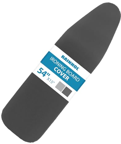 RAINHOL Iron Board Cover with Padding, Extra Thick Heavy Duty Aluminum Coated Ironing Board Cover, Scorch and Stain Resistant, Elastic Edge, Standard Size 15x54, Black