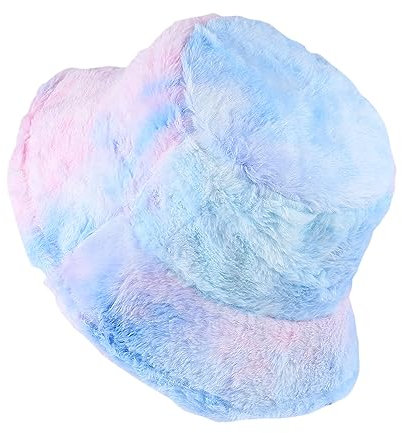 FRCOLOR Warmer Flauschiger Fischerhut für Damen aus Fell in Blau Stilvoller Bucket Hat für Frühling Herbst und Winter Leicht zu Tragen und Modisch