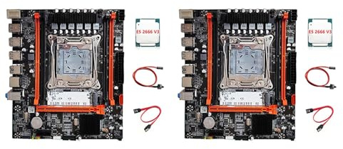 Giwnhvx Lot de 2 cartes mères X99H + processeur E5 2666 V3 + câble de commutation + kit de câble LGA2011-V3 DDR3X4 RAM Slot M.2 NVME PCI-E 3.0 X16 SATA3.0