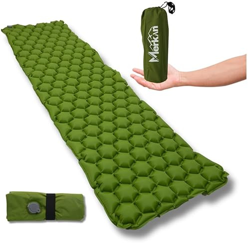 Merkan Karimatte Outdoor (kleine Packgröße und ultraleichte) Luftmatratze ideal für Camping, Wandern, Rucksackwandern etc., aufblasbare Schlafmatte (Grün)