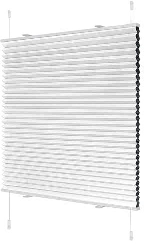 Wabenplissee ohne Bohren Verdunklung Plissee Klemmfix ohne Bohren Weiß-Weiß 45x120cm(BxH) Thermo Doppelplissee 100% Blickdicht Jalousie für Fenster ohne Bohren Sanfree