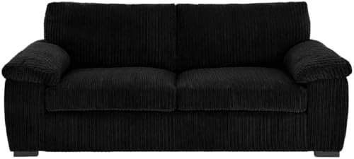 Jumbo Cord 3-Seater Sofa: Enhance Living Room Comfort with Our Stylish 3-Seater Jumbo Cord Sofa Collection – Soft Cushions & Jumbo Cord Fabric for Everyday Relaxation (Black, 3 Seater)