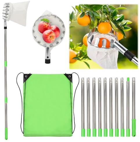 Yabound Obstpflücker Diameter 16 cm, 4m Obstpflücker mit Teleskopstiel, Apfelpflücker mit Baumwollbeutel, Obst Sammler für Die Ernteernte Apfel-Zitrus-Birnen-Pfirsich Kirschpflücker Usw
