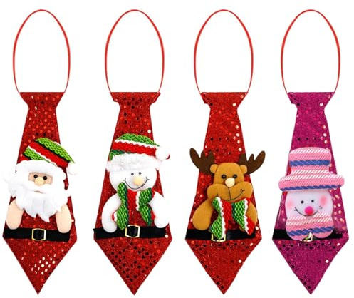 YDUNARISE 4 Stücke Weihnachtskrawatte Lustig | Pailletten Weihnachts Accessoires,Weihnachtsmann Weihnachtsbaum Hängenden Ornamente