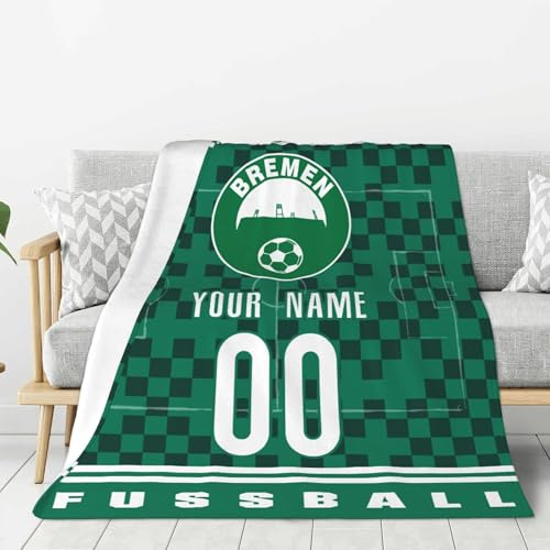 WeiaiziY Werder Bremen Personalisierte Kuscheldecke,Bremen Decke mit Namen, Nummer & Teamlogo,Bremen Fanartikel Geschenk- Flauschige Weiche Decke für Stadion, Couch & Wohnzimmer