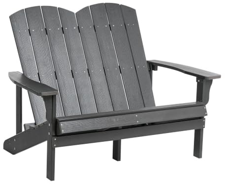 Beliani Outdoor Garden Bench 2 Seater Loveseat Plastic Wood Garden Furniture Dark Grey, Adirondack