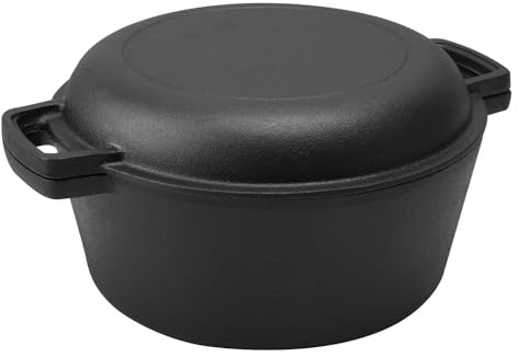 Cast Iron Dutch Oven, Cast Iron Pot with Skillet Lid, 2 in 1 Non-Stick Skillet Pot Set with Handles for Indoor Outdoor, 26cm/10.24inch