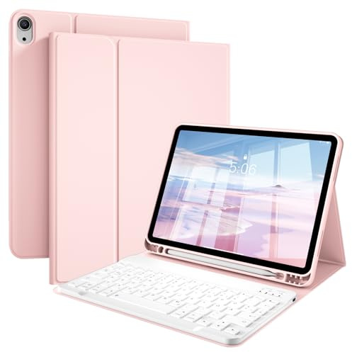 SQQSOOZ Tastatur Hülle für iPad Air 11 Zoll M4/M3/M2 & iPad Air 5./4. Gen | Magnetisch Abnehmbare Kabellose Tastatur, Folio Ständer Hülle mit Stifthalter für iPad Air 11 & iPad Air 10,9, Rosa