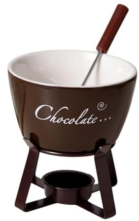 KiBcsLic Fondue-Set mit Teelicht, Porzellan-Schmelztopf und Einer Gabel zum Schokoladenschmelzen für Snacks, Kaffee