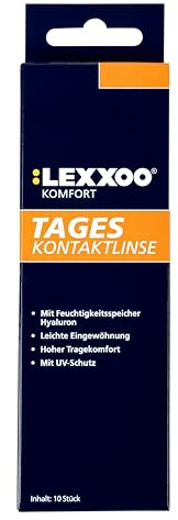 LEXXOO Komfort Tageskontaktlinse -2,50 dpt, Hydrogel mit Hyaluron, 10 Stück | Weiches Hydrogel mit Hyaluron-Feuchtigkeitsspeicher, UV-Schutz, morgens einsetzen, abends entsorgen, ganz ohne Pflegeaufwand