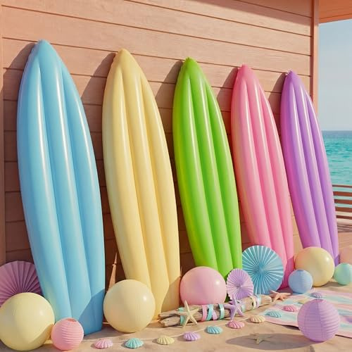 Skylety Aufblasbares Surfbrett in Pastellfarben, 91,4 cm, aufblasbares Surfbrett für Pool, Strandpartys, dekorative Hintergründe, Hawaii-Party-Dekoration, Hinterhof, Pool, 5 Stück