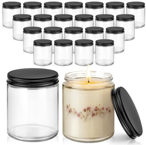 Bumobum Lot de 24 bocaux à bougies en verre transparent épais avec couvercles en métal pour épices, poudre, lotions – Anti-fuite, protection UV – 236,8 g
