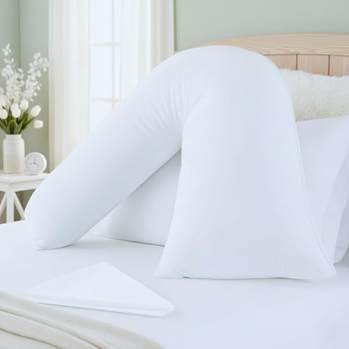 ELOVELA Orthopaedic V Pillow with Pillowcase – Super Soft & Hypoallergenic V Shape Pillow for Nursing, Maternity & Pregnancy Support – Ideal for Every Sleeping Position - Machine Washable (White)
