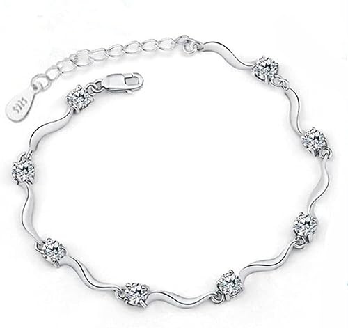 Sterlingsilberarmband, Armband ， Kristallarmarmarmband für Sterlingsilberarmband für Frauen, Frauen 925 Sterlingsilber Armband mit Mosaikkristallarmband Exquisites SI
