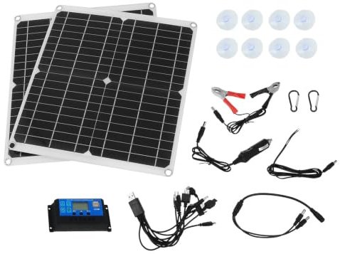 EXAOMBLE Kit de Panneau Solaire Monocristallin 300w pour Alimentation Extérieure Chargeur USB Double, Panneau Solaire 18v pour Camping et Randonnée
