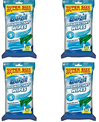 4 x 50 wipes Household Antibacterial Wipes 200 Large Disinfectant Duzzit wipes