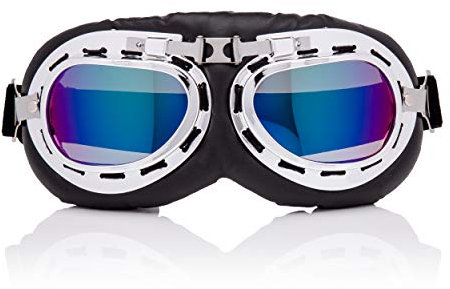 Ultra Blaue Linsen Vintage Klassischer Motorradhelm Steampunk Pilot Flugbrille Retro Brille Motorrad Gothic Cyber Cosplay WW2