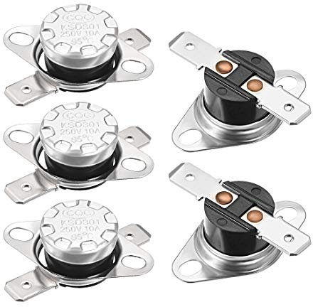 sourcing map KSD301 Thermostat 95°C/203°F 10A Normally Closed N.C Adjust Snap Disc Temperature Switch for Microwave,Oven,Coffee Makers 5pcs,Bakelite Material