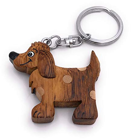 Onwomania - -Hund Haustier Vierbeiner Schlüsselanhänger - Holz Glücksbringer ideal als Geschenk z.B. für den besten Freund, die beste Freundin, Mama - Für Männer, Frauen & Kinder