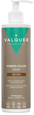 VALQUER Power Color Marrón Mascarilla Capilar | 275 ml | Potenciador de Color para Cabello Teñido o Natural | Coloración Temporal con Ingredientes Naturales Sin Sulfatos | Vegano