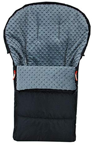 BABYLUX Fußsack 90cm MINKY Kinderwagen Buggy Babyschale Thermo +/ Muff Handmuff (Schwarz + Grau)