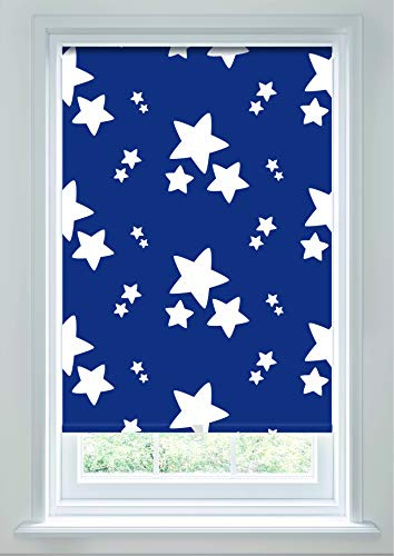 Cordless Thermal Blackout Roller Blind, Child, Kid Safe, Nursery Roller blind, Stars Blue, 120cm
