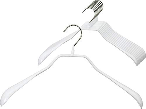 MAWA Kleiderbügel, Set mit 10 körpergeformten Metallkleiderbügeln, ideal für Mäntel, Jacken, Blazer und Anzüge, 360° drehbarer Haken, Antirutschbeschichtung, 42 cm, Weiß