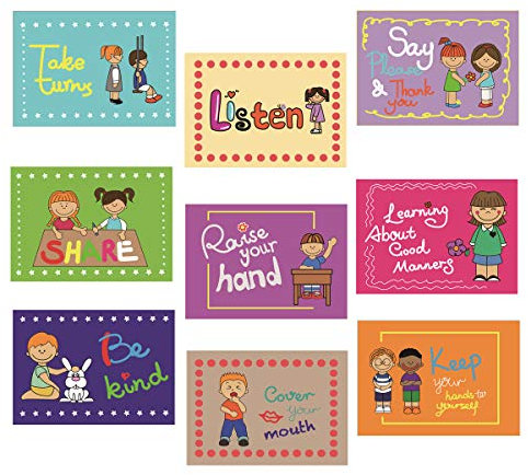 9 Good Habits Schilder und pädagogische Poster zum Lernen von Kleinkindern, englisches Unterrichtsmaterial, Klassenzimmer-Dekoration, Klassenorganisierungs-Diagramme.
