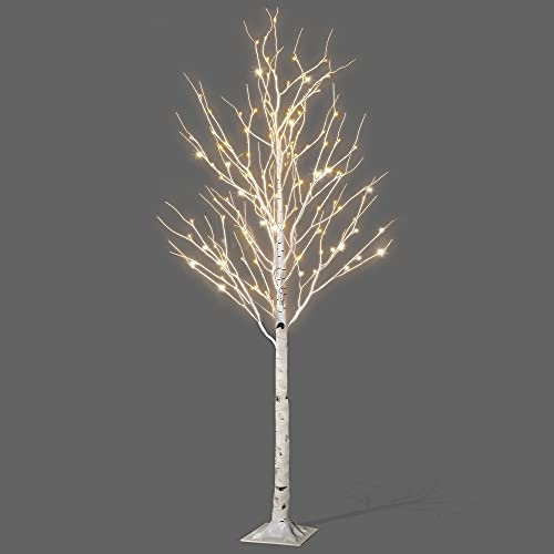 NETTA 5FT Birch Twig Tree with 120 Warm White LED Lights, Auto-Off Timer and 8 Lighting Modes, 3M Power Cable, Suitable for Indoor or Outdoor Use - White