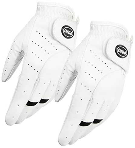 Dega Guanti da golf Confezione da 2 guanti da golf in 100% pelle Cabretta guanti da golf da uomo mano sinistra morbida al tatto grip bianco