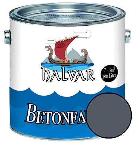Halvar Betonfarbe/Bodenbeschichtung SEIDENMATT Grau RAL 7000-7047 Fassadenfarbe (2,5 L, RAL 7011 Eisengrau)