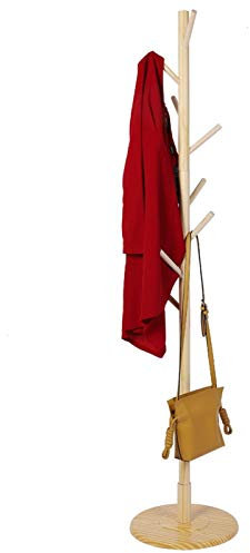 Cintre Sur Pied en Bois Porte-Manteau Debout Libre pour Entrée, Hall, Bureau - Arbre à Manteau avec Support Base Rond (Couleur Naturelle)