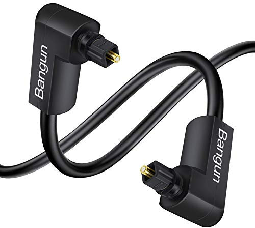 Bangun Double 90 Degree Angled Optical Audio Cable - Slim Digital Audio Optical Cable, SPDIF, Rotates 360 Right Angle Fiber Optic Toslink for Sound Bar, TV, PS4, Xbox, Home Theater - 3ft