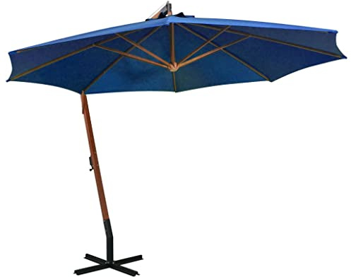vidaXL Tannenholz Massiv Ampelschirm mit Mast Sonnenschirm Gartenschirm Strandschirm Marktschirm Schirm Terrasse Garten Azurblau 3,5x2,9m