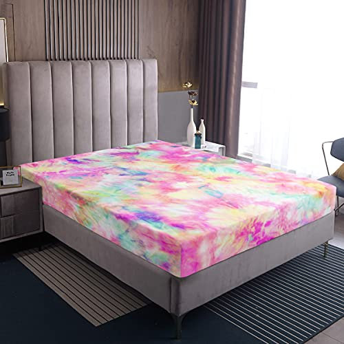 Rosa Tie Dye Spannbettlaken 140x200 cm Krawatte färben Batik Aquarell Psychedelic Bettlaken Bohemian Psychedelic Wirbel Spannbetttuch Kinder Mädchen Frauen Bunte Chic Hippie Spannbetttuch