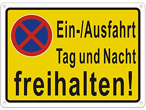 1 Stück Ein und Ausfahrt freihalten Schild Metall Aluminium,Parken Verboten Schild Tag und Nacht, Feuerwehrzufahrt freihalten, 25 x 18cm aus Aluminium
