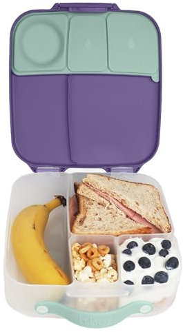 b.box Brotdose Kinder mit Fächern | Jumbo Bento Box mit 4 Fächern (2 Auslaufsicher), Herausnehmbarer Trennwand, Gel-Kühlakku | Schul Lunchbox Ab 3, 2L