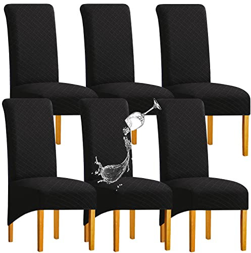 SHENGYIJING 1/2/4/6 PCS Diamond Lattice FStretch wasserdichte XL Stuhlhussen für Esszimmer, Spandex Large Dining Chair Husses High Back Jacquard Dining Chair Covers (Schwarz,Set of 6)