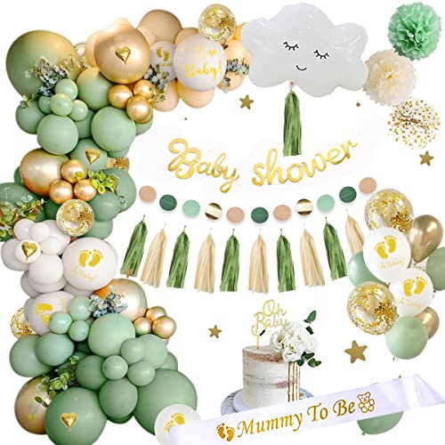 Baby Shower Deko, Babyparty Dekoration Junge Mädchen Grüne Gold Babyparty Deko Neutral Dschungel Boy or Girl Deko Gender Reveal Party Deko