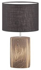 Fischer & Honsel | Tischleuchte, Malik | holzfarben mit Struktur| Stoffschirm| grau Leinen innen weiß| H: 43,00 cm, D: 24,00 cm| mit Schnurschalter| 1x E27 max. 60 Watt | 50587