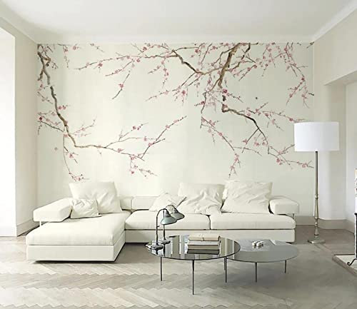 Papier Peint 3D Intissé Fond Beige Prune Peinte À La Main Papier Peint Panoramique 3D Moderne Décoration Murale