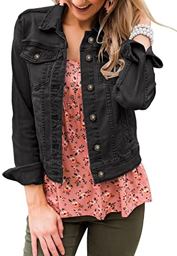 Roskiky Women Denim Jackets Jeans Jackets For Women Black Jackets For Women Ladies Jackets Size 14 Denim Jackets For Women Vintage black Size Medium fits Size 12 to Size 14