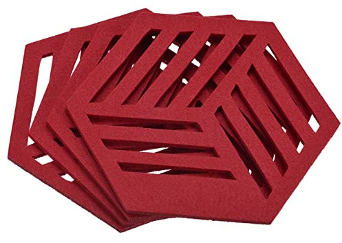 sourcing map Felt Coasters, 4pcs Hexagon Mat Pad Coaster for Drink Cup Pot Bowl Vase, Red