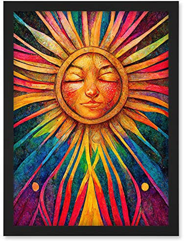 Doppelganger33 LTD Multicoloured Sun Rainbow Spiritual Artwork Framed Wall Art Print A4