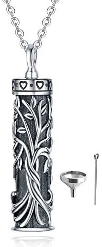 Fryneauy Tree of Life Urn Necklace Cylinder Bar Urn Necklace for Ashes 925 Sterling Silver Family Tree Keepsake for Ashes Memory Keepsake Cremation Jewellery for Women