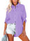 Homlan Bluse Damen Baumwolle Langarm Roll Up Elegant Oberteile Lässige Hemden Knöpfleiste Einfarbig Langarmshirt Tunika Hemdbluse Mit Brusttaschen (Large, Hellviolett)