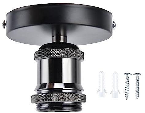 SEAFRONT Douille de Lampe Vintage E26 E27 Douille de Plafonnier Douille de Lampe de Plafond avec Accessoires pour Cuisine Chambre Salon 100‑240V (Noir)